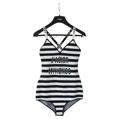 Pre-owned Dior J'a Mykonos Logo Limited Edition Stripe Bodysuit One-piece Swimwear S In Black