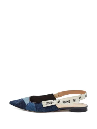 Pre-owned Dior J'a Patchwork Slingback Flat Pumps In Blue