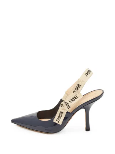 Pre-owned Dior J'a Patent Leather Slingback Pumps In Blue