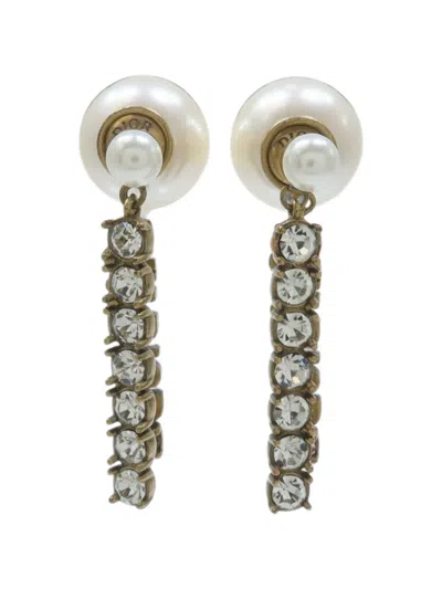 Pre-owned Dior J'a Pearl Drop Earrings In Gold