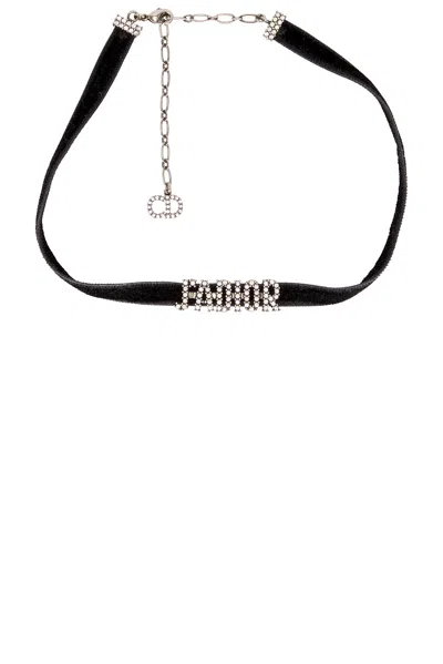 Pre-owned Dior J'a Rhinestone Choker Necklace In Silver