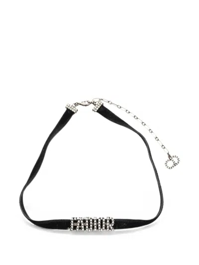 Pre-owned Dior J'a Rhinestone-embellished Necklace In Black