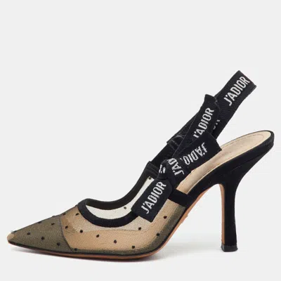 Pre-owned Dior J'a Size 34.5 Black Mesh And Suede Pointed Toe Slingback Pumps