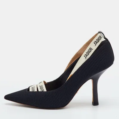 Pre-owned Dior J'a Size 34.5 Black Technical Fabric And Ribbon Pointed Toe Pumps