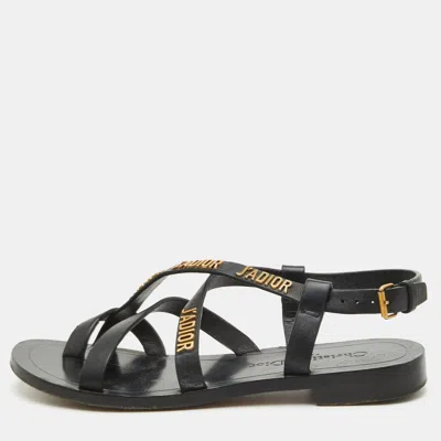 Pre-owned Dior J'a Size 35 Black Leather Strappy Flat Sandals