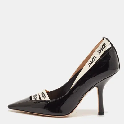 Pre-owned Dior J'a Size 35 Black/white Patent Leather And Canvas Pumps