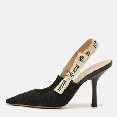 Pre-owned Dior J'a Size 36 Black/white Canvas And Knit Fabric Slingback Pumps