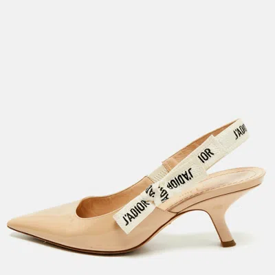 Pre-owned Dior J'a Size 36.5 Beige Canvas And Patent Leather Slingback Pumps In Sand