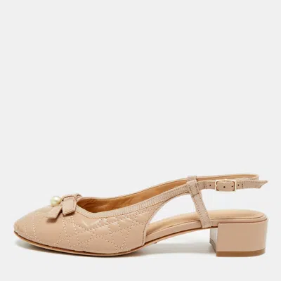 Pre-owned Dior J'a Size 36.5 Beige Leather Slingback Flats In Sand