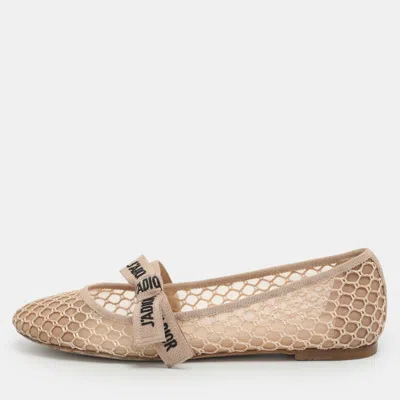 Pre-owned Dior J'a Size 37 Beige Mesh Ballet Flats In Sand