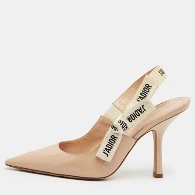 Pre-owned Dior J'a Size 37 Beige Patent Leather Slingback Pumps
