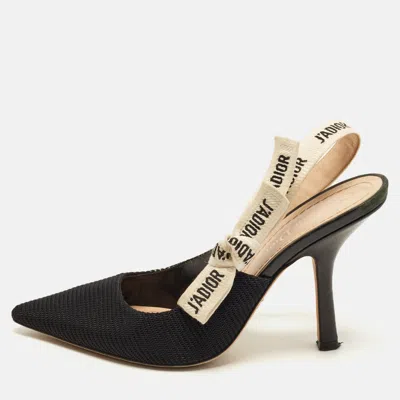 Pre-owned Dior J'a Size 37 Black/white Technical Fabric Slingback Pumps