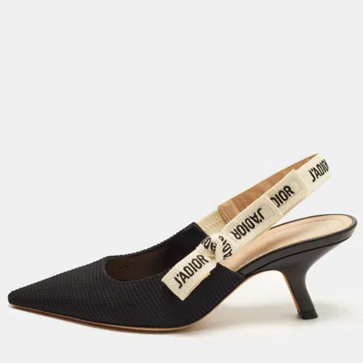 Pre-owned Dior J'a Size 37 Black/white Technical Fabric Slingback Pumps