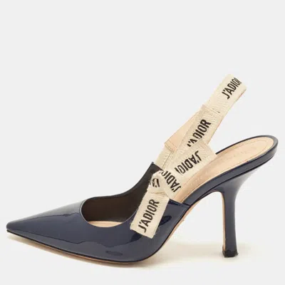 Pre-owned Dior J'a Size 37 Navy Blue Patent Leather Slingback Pumps
