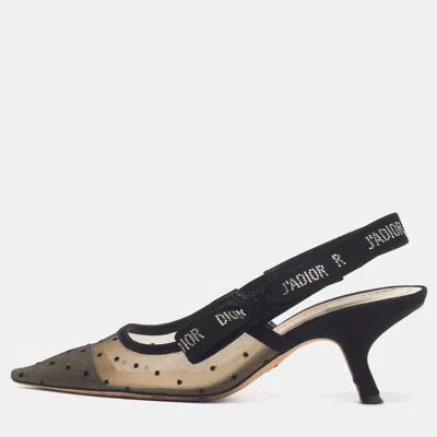 Pre-owned Dior J'a Size 37.5 Black Mesh And Suede Slingback Pumps