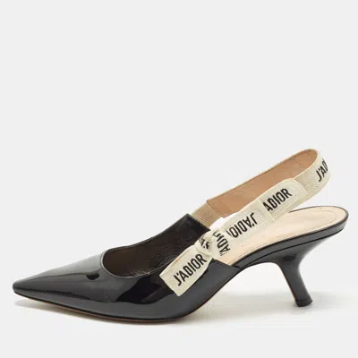 Pre-owned Dior J'a Size 37.5 Black Patent Leather Slingback Sandals
