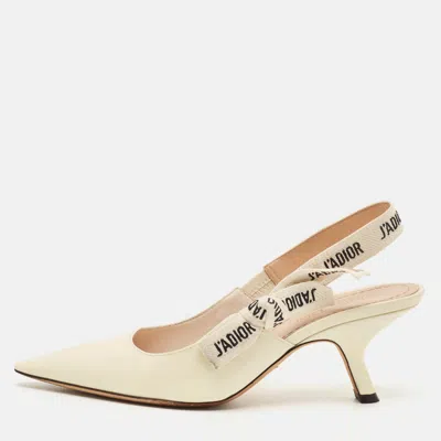 Pre-owned Dior J'a Size 37.5 Cream/white Patent Leather Slingback Pumps