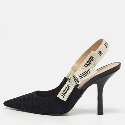 Pre-owned Dior J'a Size 38 Black Fabric And Mesh Slingback Pumps