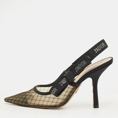 Pre-owned Dior J'a Size 38 Black Mesh And Net Slingback Pumps