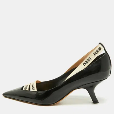 Pre-owned Dior J'a Size 38 Black Patent Leather Ribbon Pointed Toe Pumps