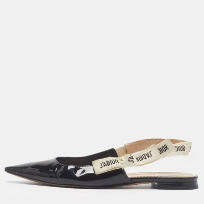 Pre-owned Dior J'a Size 38.5 Black Patent Leather Slingback Flats