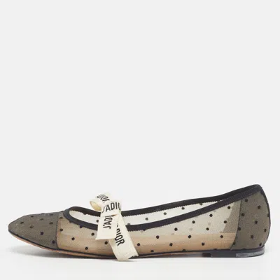 Pre-owned Dior J'a Size 38.5 Black/beige Fabric And Mesh Ballet Flats