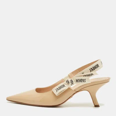 Pre-owned Dior J'a Size 39 Beige Patent Leather Slingback Pumps In Sand