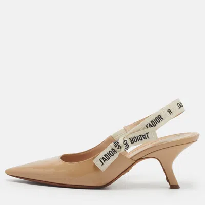Pre-owned Dior J'a Size 39 Beige Patent Leather Slingback Pumps In Sand