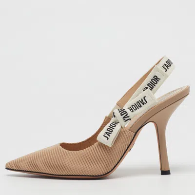 Pre-owned Dior J'a Size 39 Beige/white Fabric Slingback Pumps