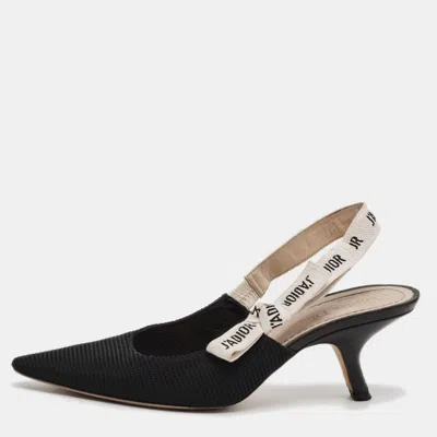Pre-owned Dior J'a Size 39 Black/white Canvas Slingback Pumps