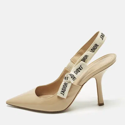 Pre-owned Dior J'a Size 39.5 Beige Canvas And Patent Leather Slip On Pumps In Sand
