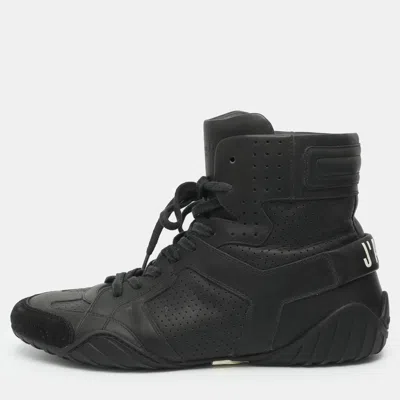 Pre-owned Dior J'a Size 39.5 Black Black Perforated Leather And Suede High Top Sneakers