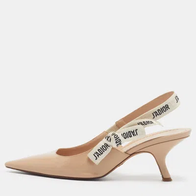 Pre-owned Dior J'a Size 40 Beige Patent Leather Slingback Pumps In Sand