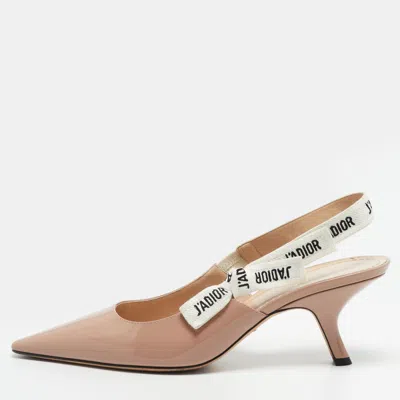 Pre-owned Dior J'a Size 41 Beige Patent Leather Pointed Toe Slingback Pumps In Sand
