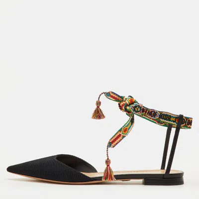 Pre-owned Dior J'a Size 41 Black Fabric Pointed Toe Ankle Wrap Flats