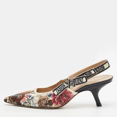Pre-owned Dior J'a Size 41 Multicolor Brocade Fabric Slingback Pumps