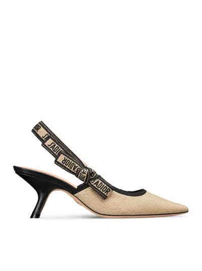 Dior J'a Raffia & Leather Slingback Pump In Brown