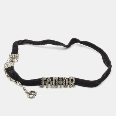Pre-owned Dior J'a Velvet Crystal Silver Tone Choker Necklace