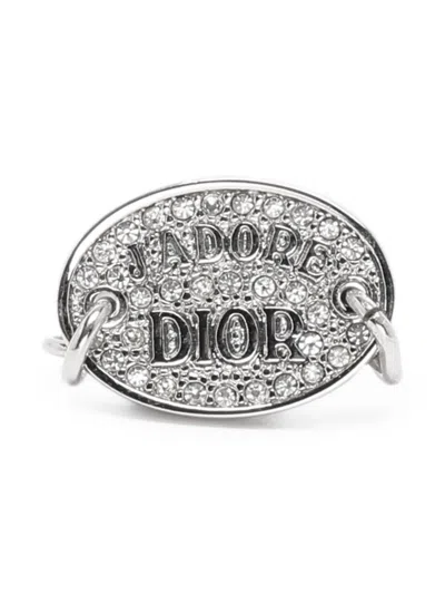 Pre-owned Dior J'adore  Chain-link Crystal Ring In Silver