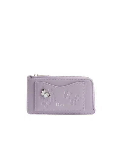 Dior Jardin Cosmos Zipped Card Holder In Purple
