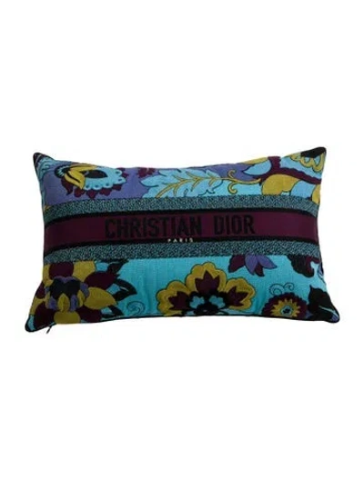 Pre-owned Dior Jardin Indien Rectangular Throw Pillow In Blue/purple