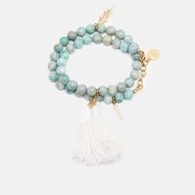 Pre-owned Dior Jasper Bead Jardin Gold Tone Double Wrap Bracelet