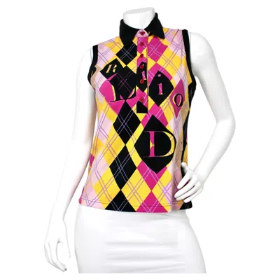 Pre-owned Dior John Galliano For Christian  Argyle Sleeveless Polo Top Circa 2004 In Sand