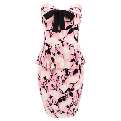 Pre-owned Dior John Galliano For  2000s Silk Floral Bustier And Skirt Set In Pink