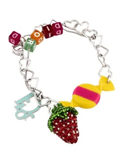 Pre-owned Dior John Galliano Resin, Enamel & Bead Candy Charm Bracelet, 7.75" In Blue/clear/green