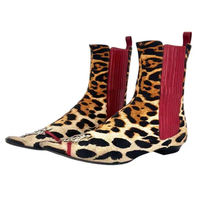 Pre-owned Dior John Galliano Retro Vintage I Love  Leopard Print Chelsea Boots 41.5 In Brown