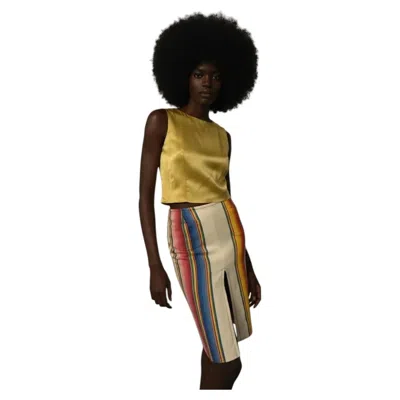 Pre-owned Dior John Galliano X Christian , Yellow Silk Crop Top And Stripe Linen Skirt