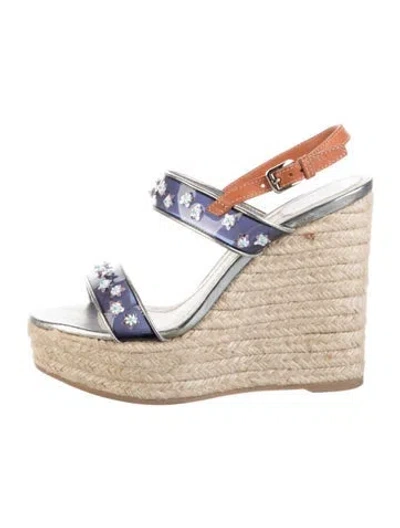 Pre-owned Dior Joy Leather Espadrilles In Blue/metallic