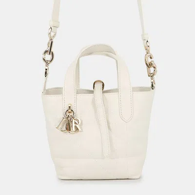 Pre-owned Dior Jules Vertical Tote Bag Latte White Calf Leather Size Nano