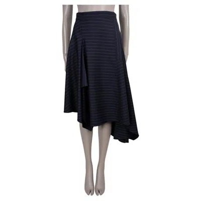 Pre-owned Dior Jw Anderson Navy Blue Wool 2024 Pinstripe Asymmetric Draped Midi Skirt Uk 6 Xs